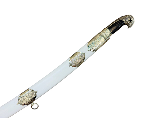 Шашка Баклановская обр.1838г. Юбилейная, кованая 65Г, белая кожа, мельхиор