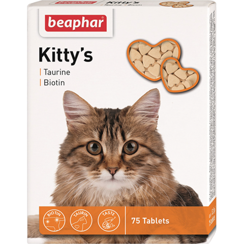Beaphar Кормовая добавка Kitty's + Taurine-Biotine с биотином и таурином для кошек 75 таб.