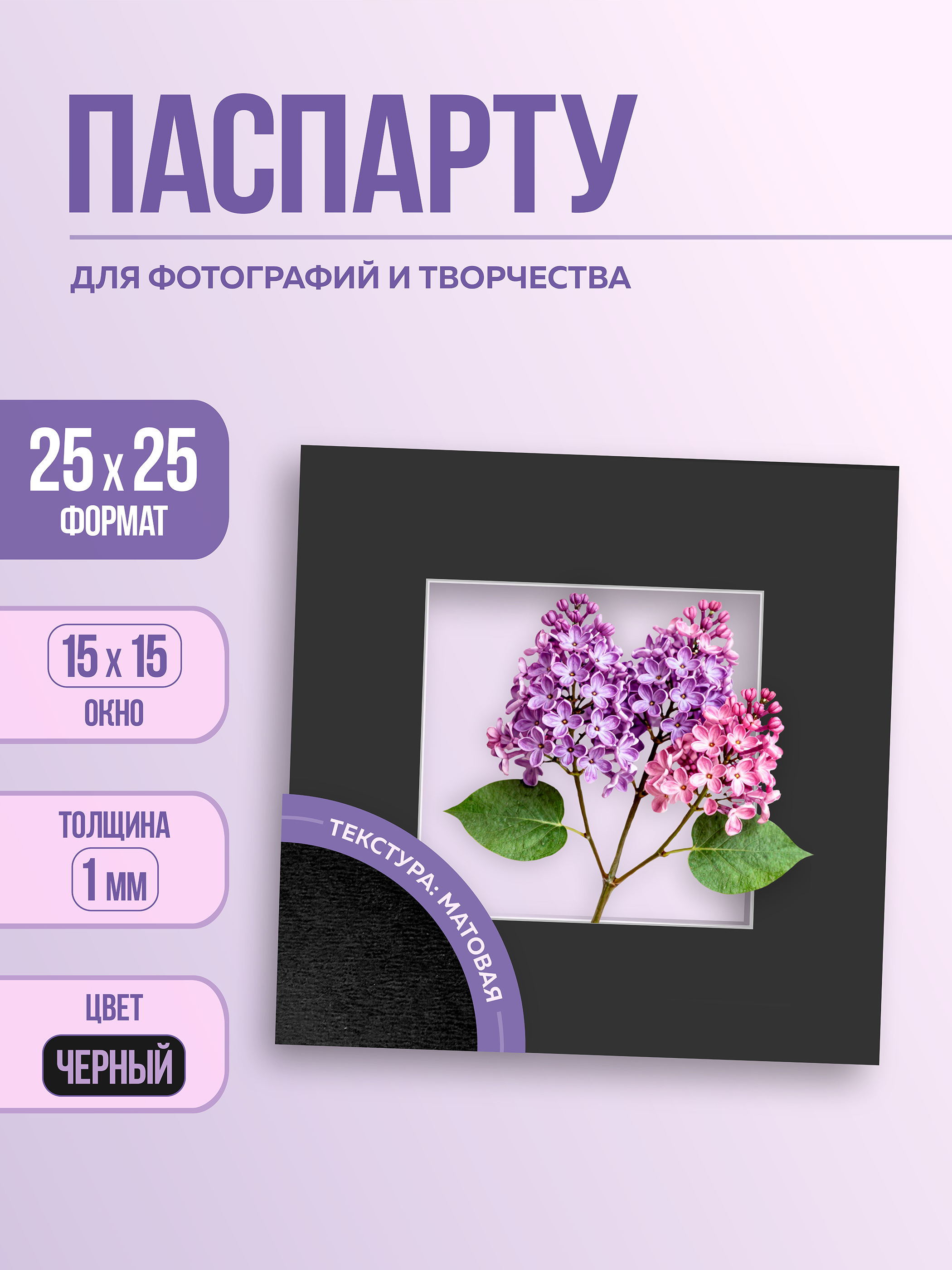Паспарту 25х25 см чёрный арт.1097982525