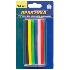 Стержень (клей) для клеевого пистолета ПРАКТИКА 6 цветов, 12 шт  641-671