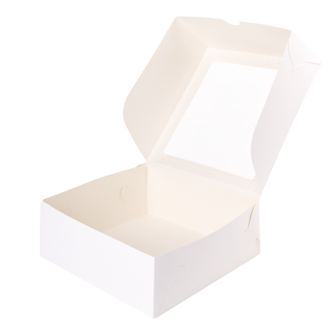 Коробка белая 25*25*10 см для кондитерских изделий и подарков (с окном)