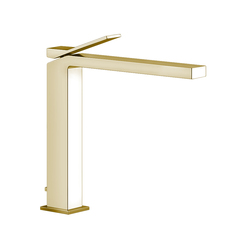 Gessi Rettangolo K 53003#727 Смеситель для раковины высокий на 1 отверстие, однорычажный, с донным клапаном, цвет Brushed Brass PVD фото
