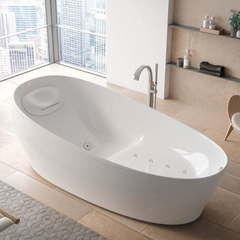 TOTO NEOREST PJYD2200PWEE#GW Ванна 2200x1050x780 мм, отдельностоящая, со сливом-перел, подгол.с сифоном,с гидро- и аэромасс.,с эффектом невесомости, цвет: белый фото