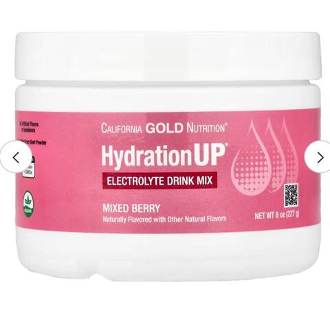 California Gold Nutrition HydrationUP, смесь для приготовления электролитического напитка с кальцием, калием, витамином C и витамином E, со вкусом ягодного ассорти, 227 г (8 унций)