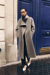 ZARA ДЛИННОЕ ШЕРСТЯНОЕ ПАЛЬТО — ZW COLLECTION, СЕРЫЙ МЕЛАНЖ