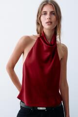 ZARA АТЛАСНЫЙ ТОП С ГОРЛОВИНОЙ ХАЛТЕР, МЯГКИЙ КРАСНЫЙ