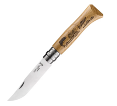 Фото Складной нож Opinel №8, нержавеющая сталь, рукоять дуб, гравировка рыба, 002334