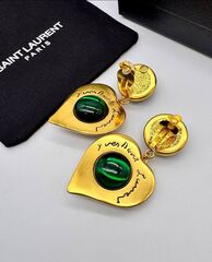 Серьги клипсы из латуни YSL с подвеской сердце в винтажном стиле