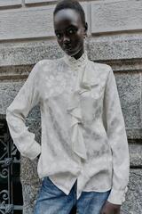 ZARA БЛУЗА С ЦВЕТОЧНЫМ ЖАККАРДОВЫМ УЗОРОМ И ВОЛАНАМИ, БЕЛЫЙ