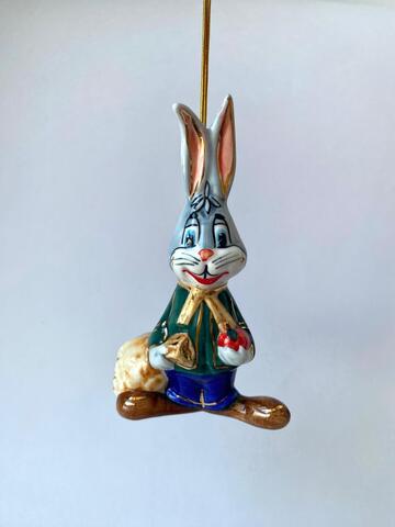 Ёлочная игрушка Заяц с мешком яблок