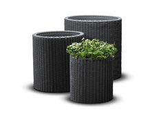 Цилиндрическое кашпо под ротанг 3 шт (Keter 3 size) графит | купить в KeterShop