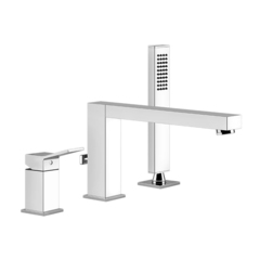 Gessi Rettangolo K 53037#031 Смеситель для ванны на 3 отверстия, с встроенным в излив переключателем и ручным душем, цвет: хром фото