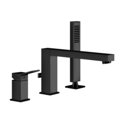 Gessi Rettangolo K 53037#299 Смеситель для ванны на 3 отверстия, с встроенным в излив переключателем и ручным душем, цвет: черный фото