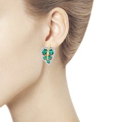 727667 - Серьги ЛИСТОПАД из золота 585 пробы с изумрудами и фианитами