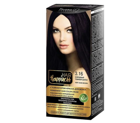 Hair Happiness Крем-краска для волос аммиачная №3.16 холодный темный шатен Белита-М