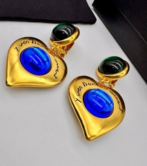 Серьги клипсы из латуни YSL с подвеской сердце в винтажном стиле