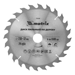 Пильный диск по дереву, 230 х 32 мм, 24 зуба, кольцо 30/32 Matrix Professional