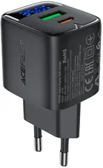 Зарядное устройство ACEFAST A116 Fast Wall PD 35W GaN 1*USB-A&1*USB-C Charger с цифровым экраном EU, черный