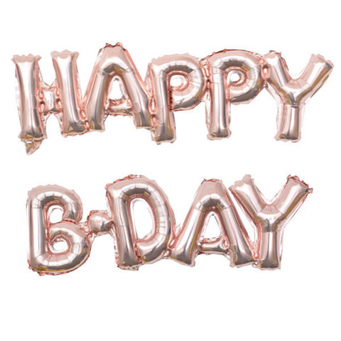 Шар К Надпись, Happy B-Day, Розовое золото (Rose gold), 59*90 см (под воздух)