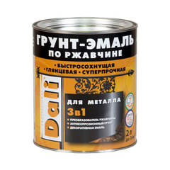 Грунт-эмаль по ржавчине Dali 3 в 1, глянцевая, 2 л, RAL 9005, черная, 19581