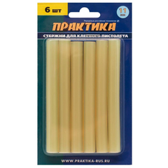 Стержень (клей) для клеевого пистолета ПРАКТИКА желтый, 6шт 641-633