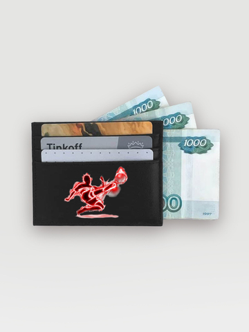 Кардхолдер с отделом под купюры "Футболист пинает мяч" черный