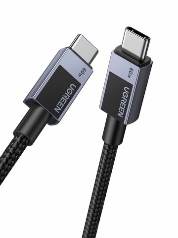Кабель  UGREEN L524 (55765) USB-C to USB-C PD 3A Fast Charging Braided Date Cable, 1м, серый космос