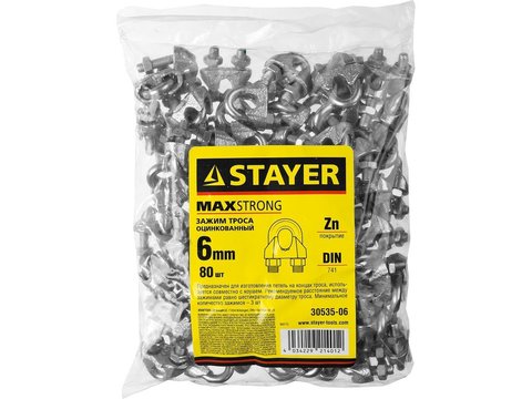 STAYER DIN 741, 6 мм, 80 шт, зажим троса (30535-06)
