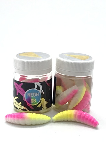NEON 68 Maggot 46мм (6 шт ) СЫР цвет ЛИМОН/РОЗОВЫЙ БЕЛАЯ ПОДЛОЖКА продажа от 2 шт.