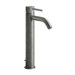 Gessi 316 54204#239 Смеситель для раковины на 1 отверстие, высокий h=305мм, с донным клапаном, излив 123мм, цвет: steel brushed фото