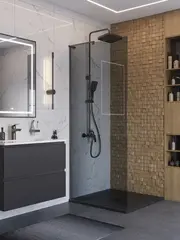 BelBagno UNO-L-1-TB-90-GR-GM Душевая перегородка универсальная с односторонним входом, стекло графит, профиль Оружейная сталь, 900x2000 мм фото