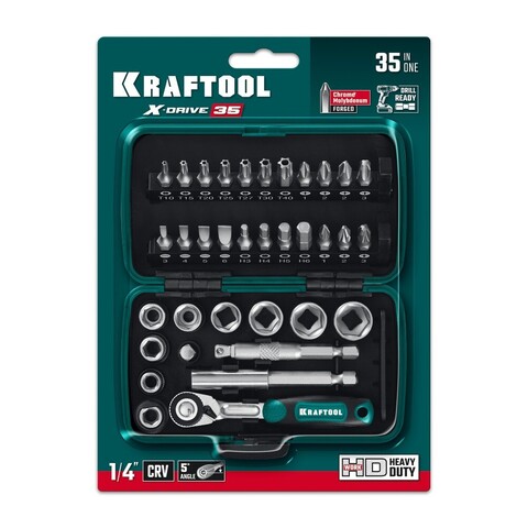 KRAFTOOL X-Drive 35, 35 предм., универсальный набор инструмента 1/4