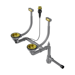 Omoikiri WK-2-A-LG 4956495 Арматура с клапаном-автоматом для двухчашевых моек с прямоугольными переливами, светлое золото фото