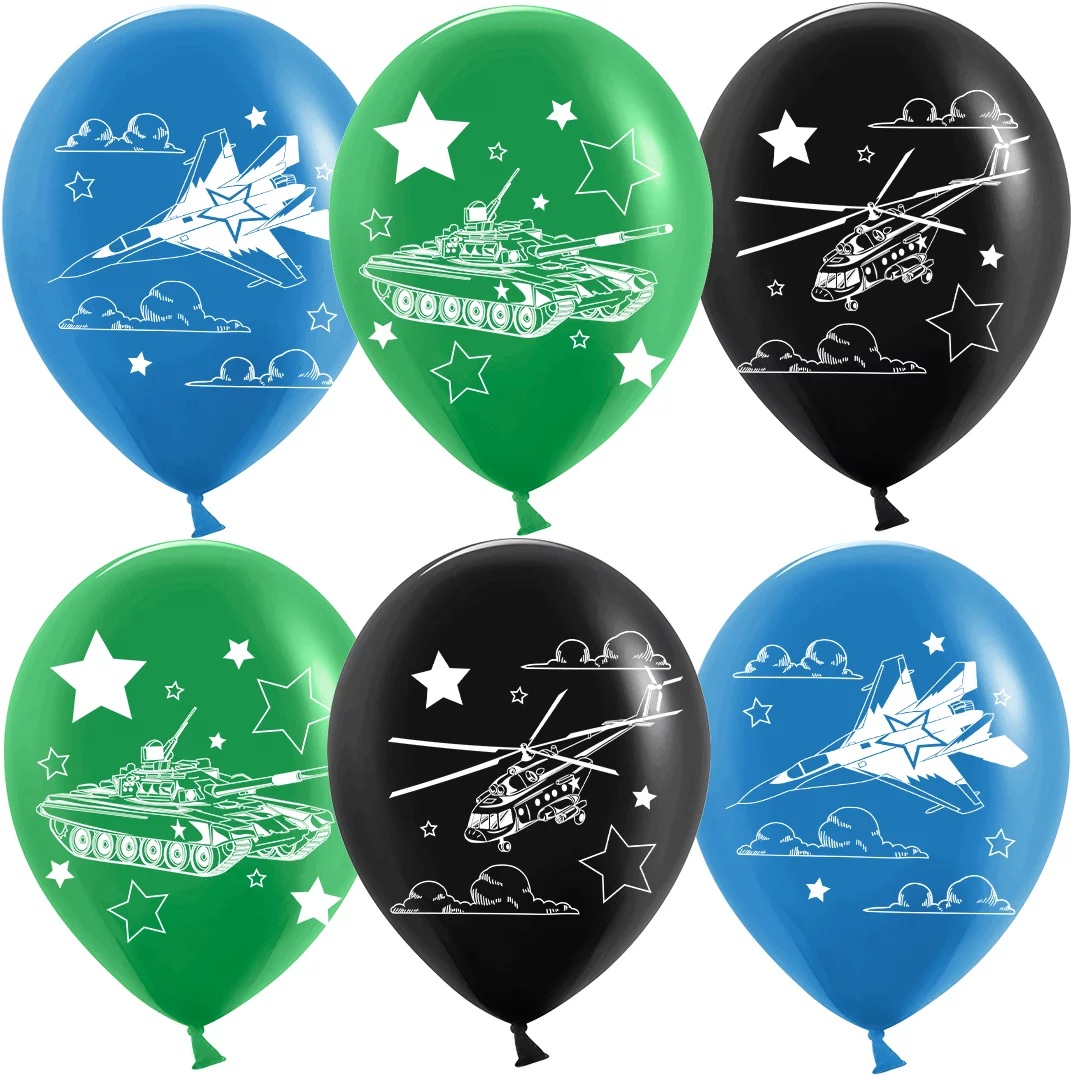 Шар К 12''/30 см, Военная техника, Ассорти, пастель, 2 ст., 25 шт.