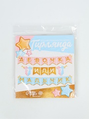 Гирлянда-флажки, Гендер пати, Мальчик или девочка, на ленте, 2,2 м, 1 шт.