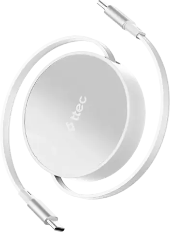 Кабель TTEC USB-C to USB-C Mini Retractable 100W PD/QC 1,2м Cable, лунный белый