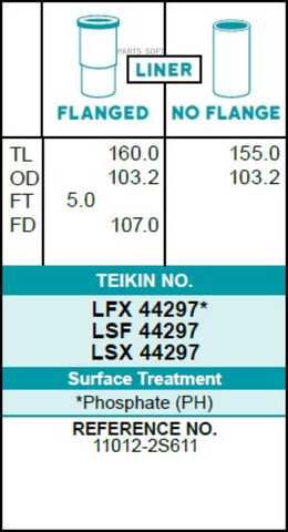 Гильза блока цилиндров TEIKIN LSF44297 (4шт/упак) не хонингованная