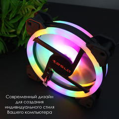 Вентилятор ТЕСЛА (TESLA) RGB120-LD, 120мм, 3-pin+Molex, черный-белый/FRGB, 1200rpm, 38CFM, 21дБ, антивибропрокладки (TSL-120-LD)