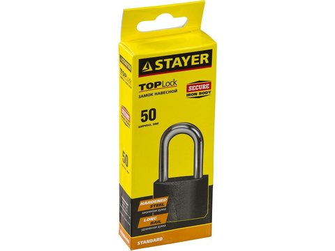 STAYER 50 мм, удлиненная дужка, навесной замок (37160-50-1)