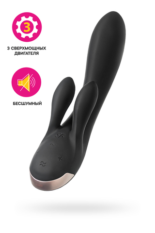 Вибратор с клиторальным стимулятором Satisfyer Double Flex Connect App, черный, силикон, 20 см