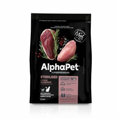 ALPHAPET сухой корм для взрослых стерилизованных кошек и котов (утка,индейка) 400 гр