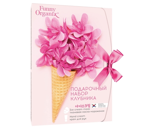 Подарочный набор КЛУБНИКА (маска д/лица тканевая + крем д/рук)