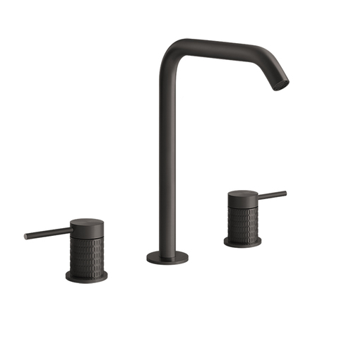 Gessi 316 54211#707 Смеситель для раковины на 3 отверстия, без донного клапана, излив 156мм, h=269мм, цвет: brushed black metal pvd
