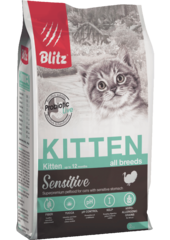 Сухой корм для котят, беременных и кормящих кошек Blitz Sensitive Kitten All Breeds с индейкой, 2 кг