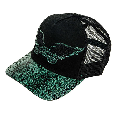 Robin's Jean | Бейсболка BLACK TWILL CAP WITH GREEN VISOR CAP1023 левый бок
