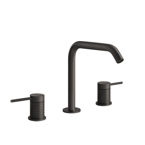 Gessi 316 54212#707 Смеситель для раковины на 3 отверстия, без донного клапана, излив 156мм, h=201мм, цвет: brushed black metal pvd