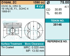 Поршень двигателя TEIKIN 38146 0.50 (4шт/упак)