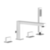 Gessi Rettangolo T 20337#031 Смеситель для ванны на 4 отверстия, излив со встроенным переключателем, шланг 1,5м+убирающаяся лейка, цвет: хром