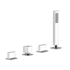 Gessi Rettangolo T 20343#031 Смеситель для ванны на 4 отверстия, с переключателем и ручным душем, без излива, цвет: хром фото
