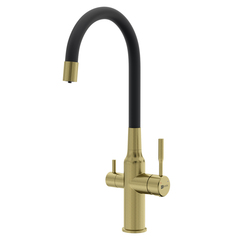 Lemark LM5083LGN-Black Смеситель для кухни с гибким изливом с подключением к фильтру питьевой воды, высота излива 32 см, длина 20 см, нерж. сталь / светлое золото нано фото